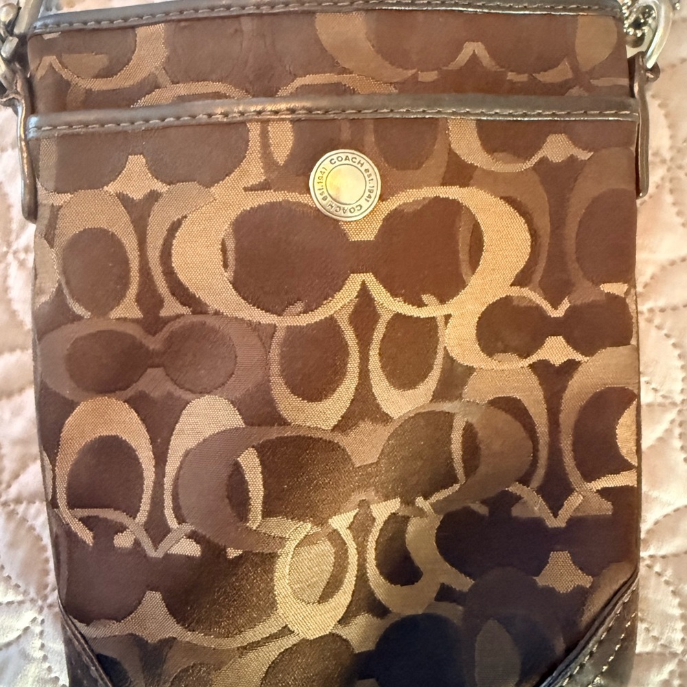 Coach Brown Signature Jacquard Crossbody Bag